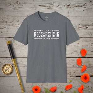 I Love Researching T-Shirt in Graphite Heather by Genealogy Keepsakes