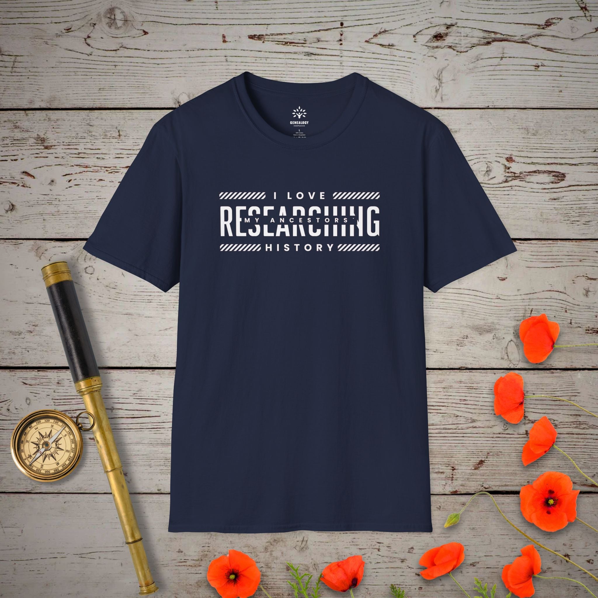 I Love Researching T-Shirt in Navy by Genealogy Keepsakes