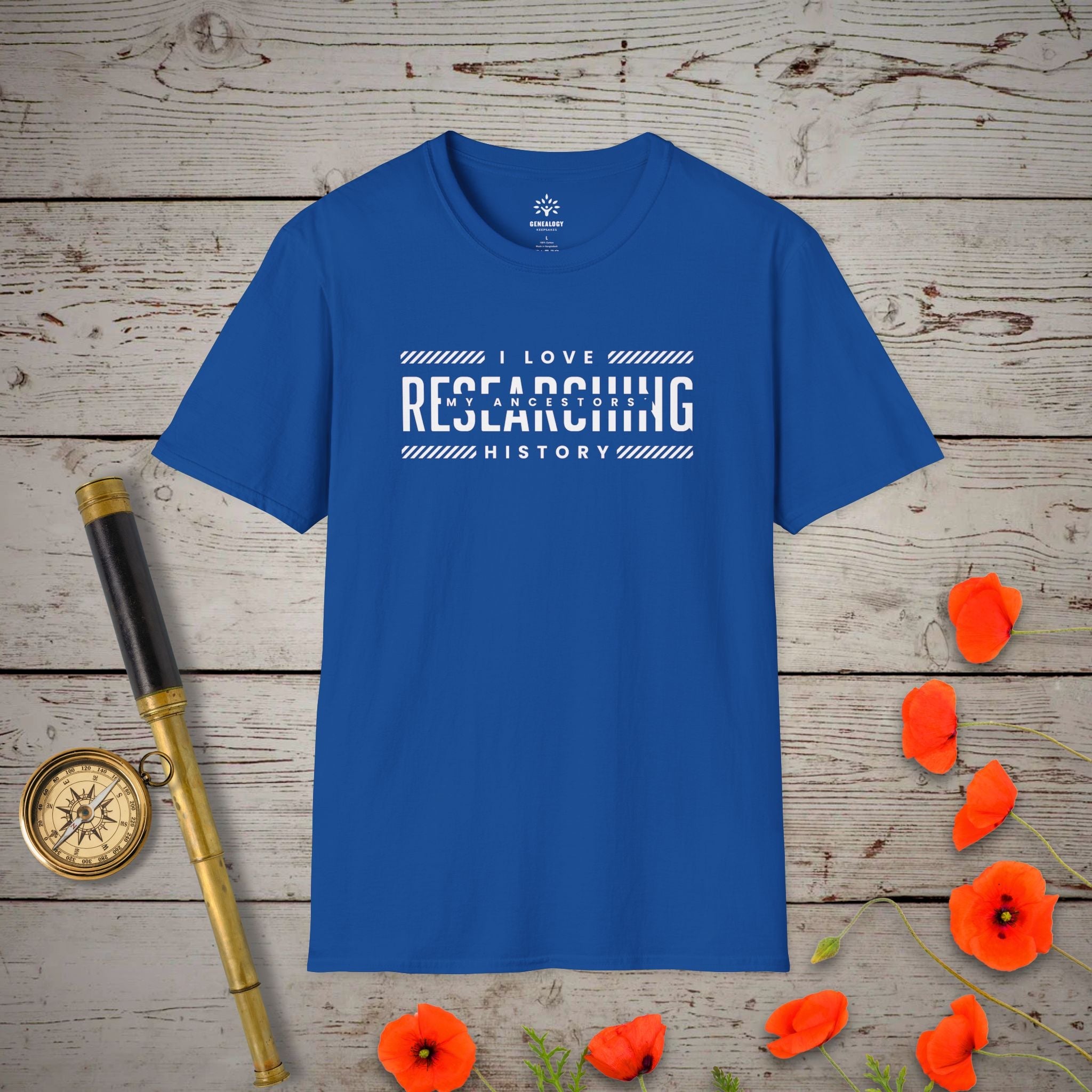 I Love Researching T-Shirt in Royal by Genealogy Keepsakes