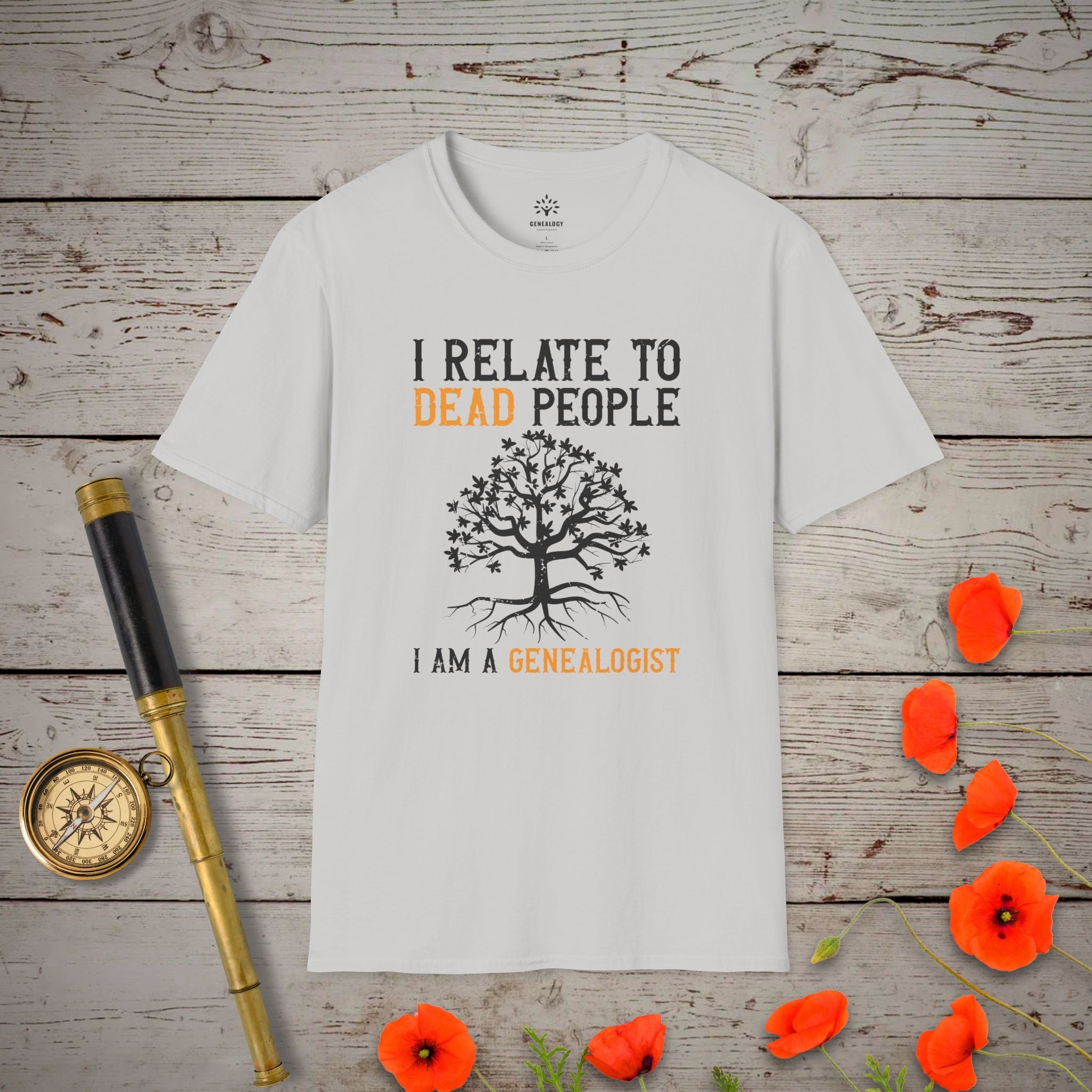 "I Relate to Dead People" Genealogy Enthusiast T-Shirt in Ice Grey by Genealogy Keepsakes
