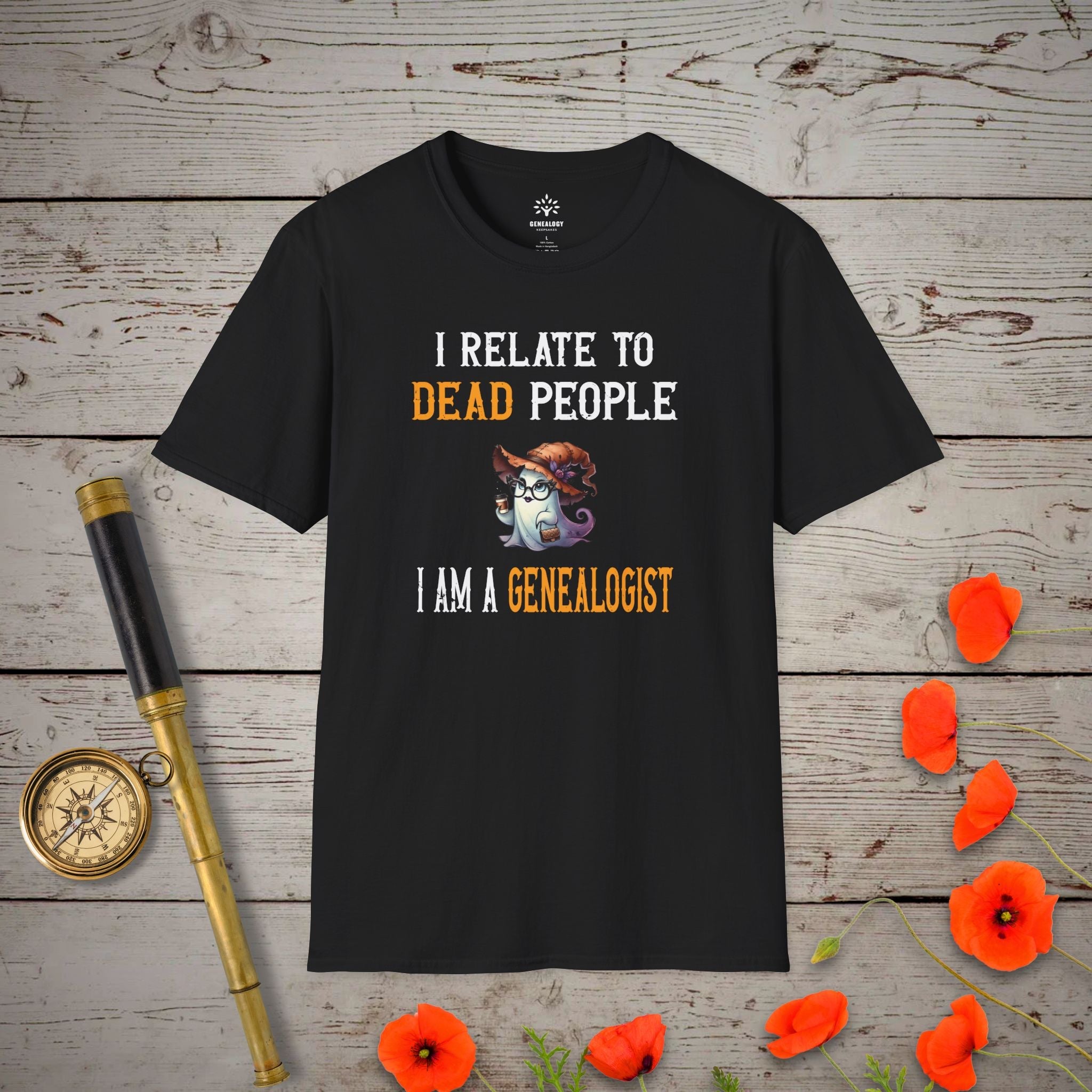 I Relate to Dead People T-Shirt in Black by Genealogy Keepsakes