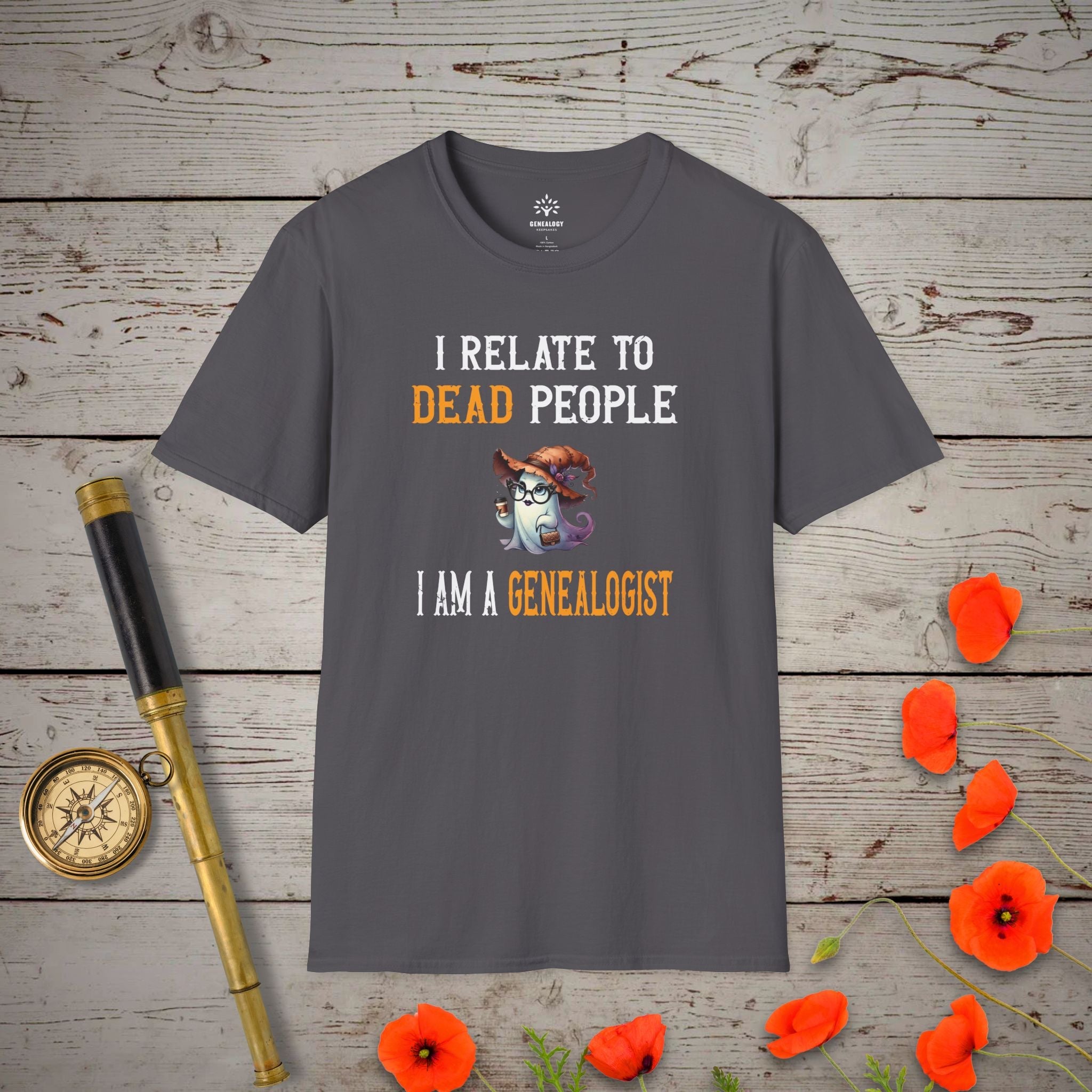 I Relate to Dead People T-Shirt in Charcoal by Genealogy Keepsakes