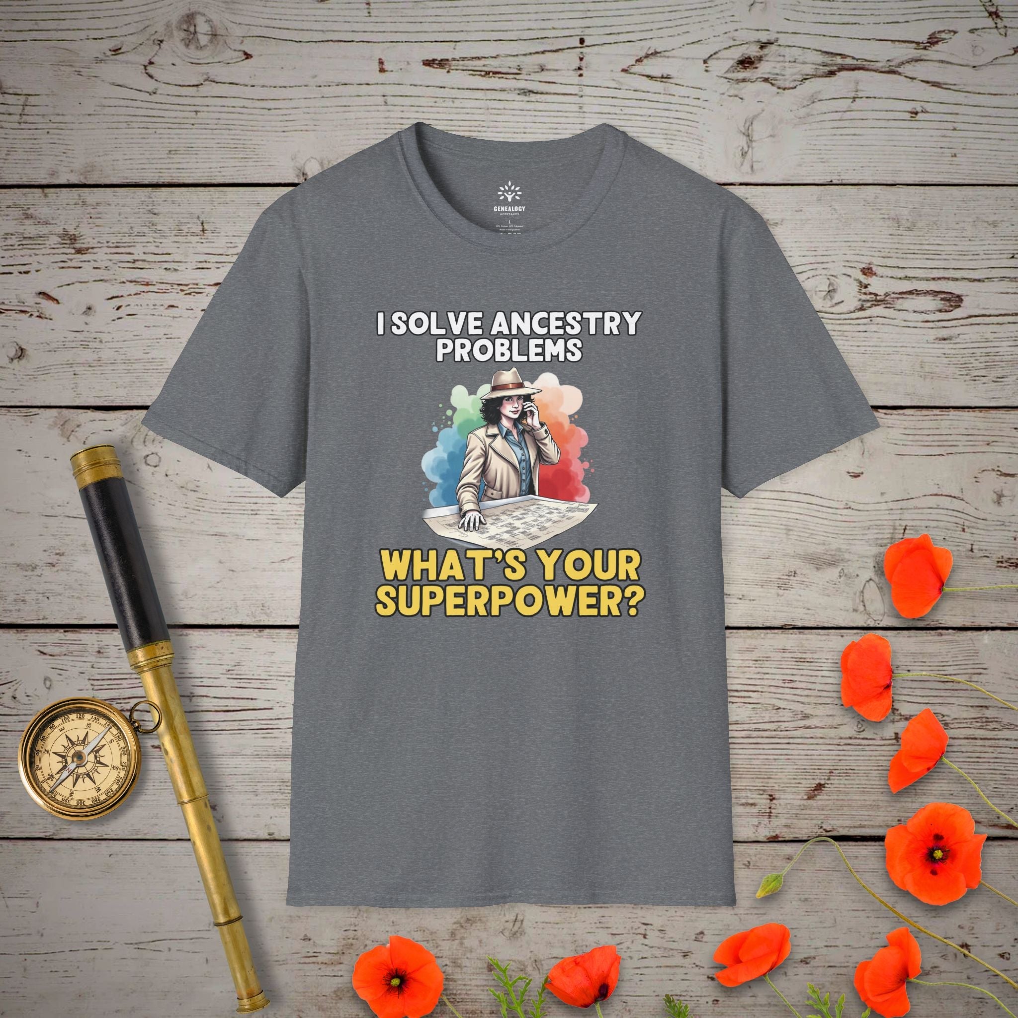 I Solve Ancestry Problems T-Shirt in Graphite Heather by Genealogy Keepsakes