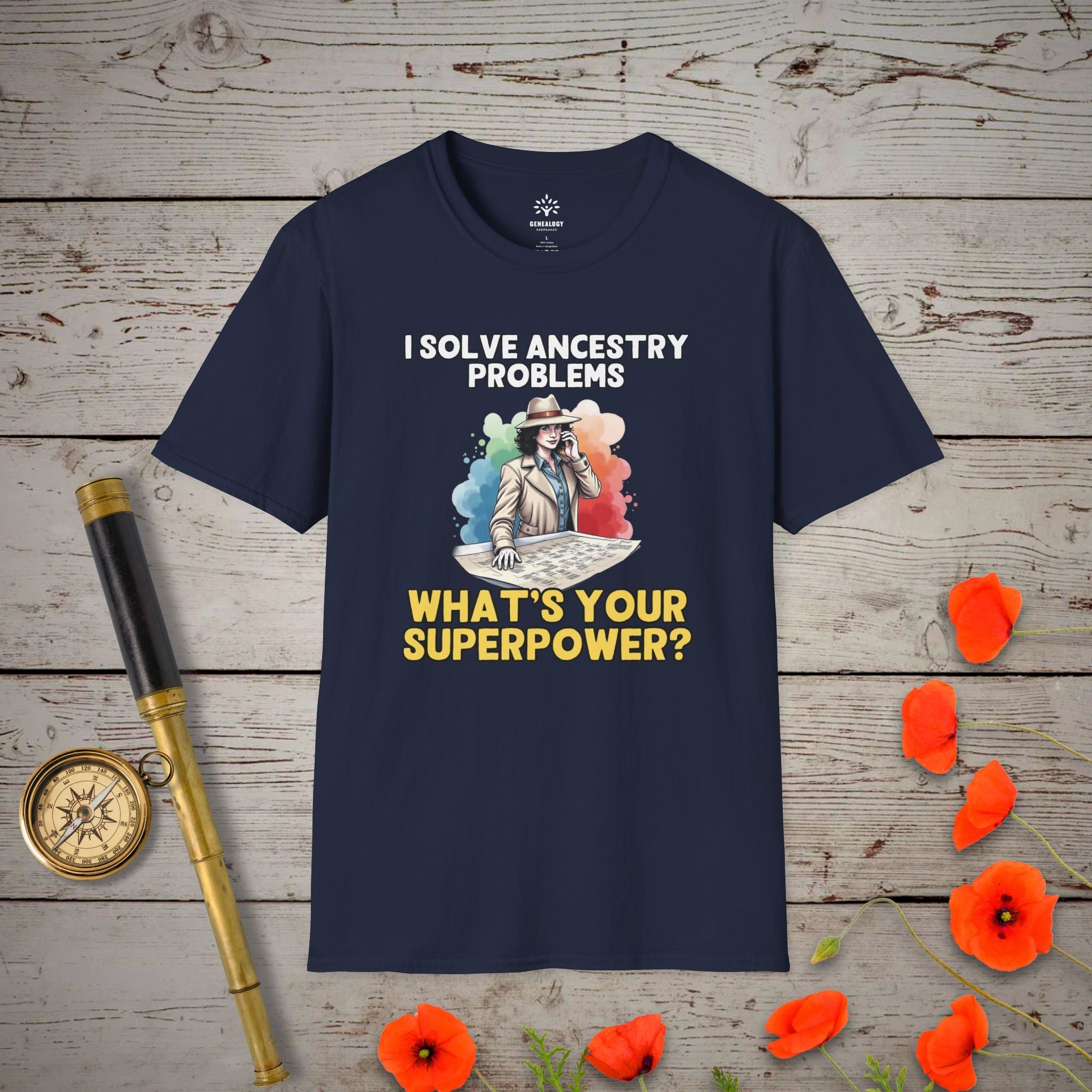 I Solve Ancestry Problems T-Shirt in Navy by Genealogy Keepsakes
