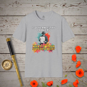 I Solve Ancestry Problems T-Shirt in Sport Grey by Genealogy Keepsakes