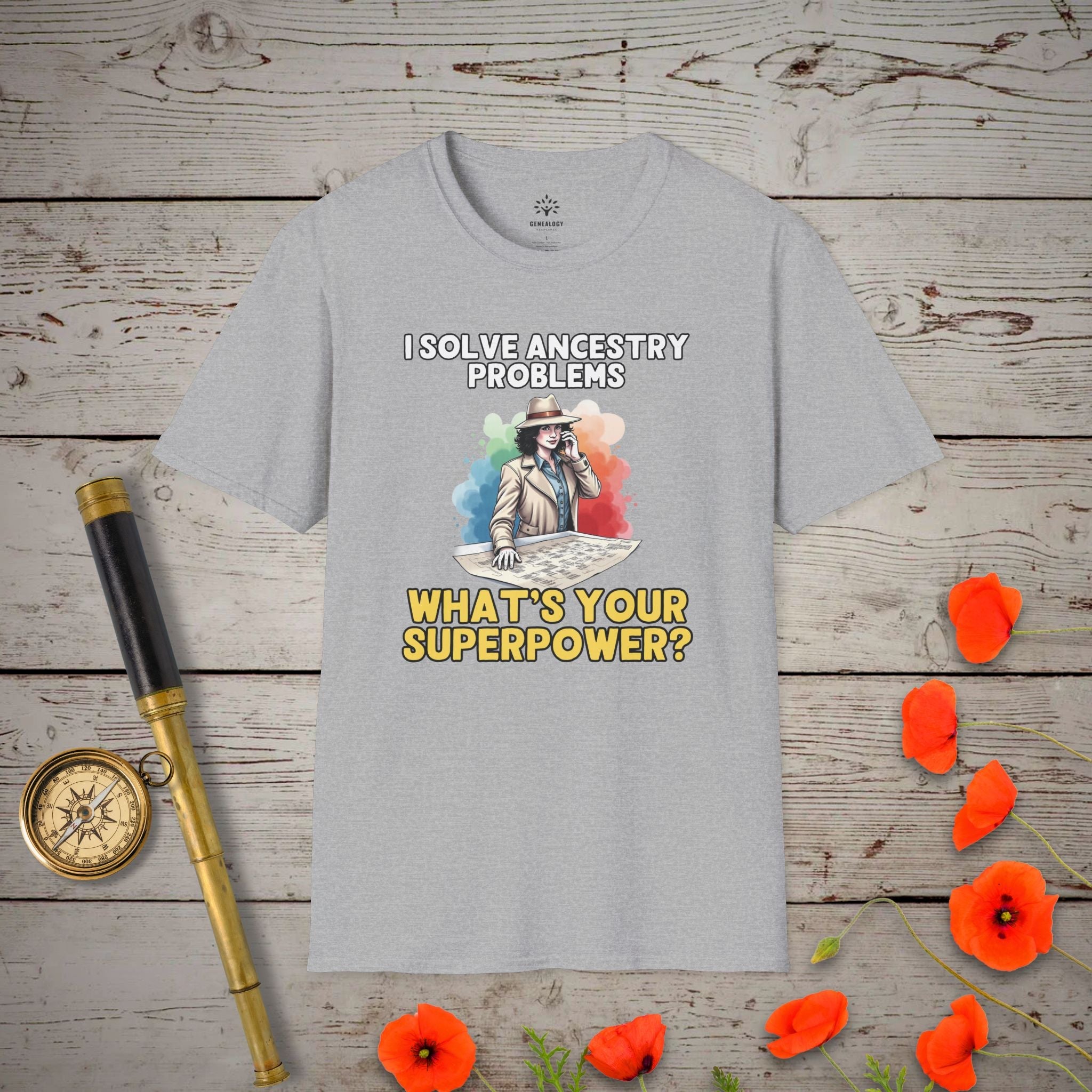 I Solve Ancestry Problems T-Shirt in Sport Grey by Genealogy Keepsakes