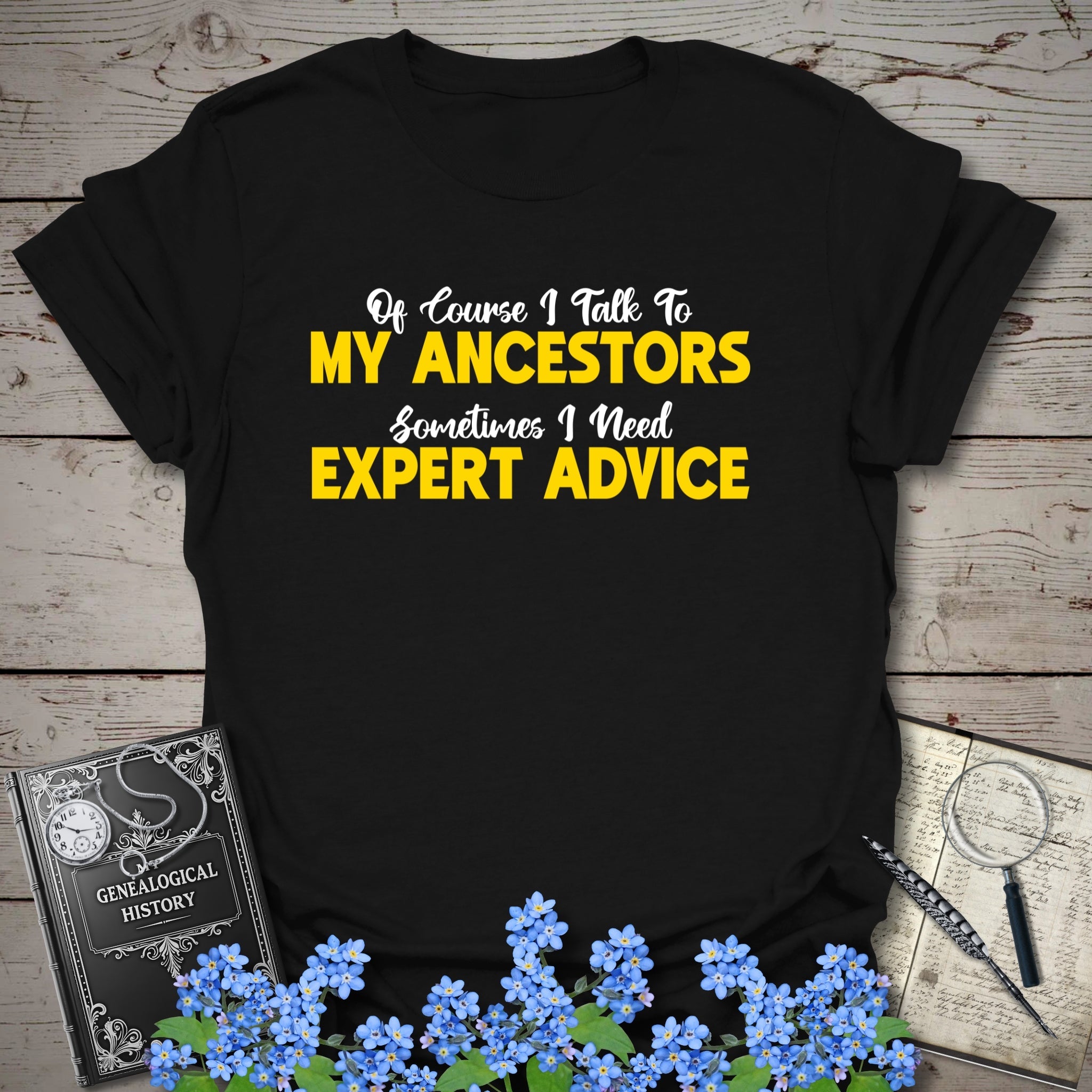 I Speak To My Ancestors T-Shirt in Black by Genealogy Keepsakes