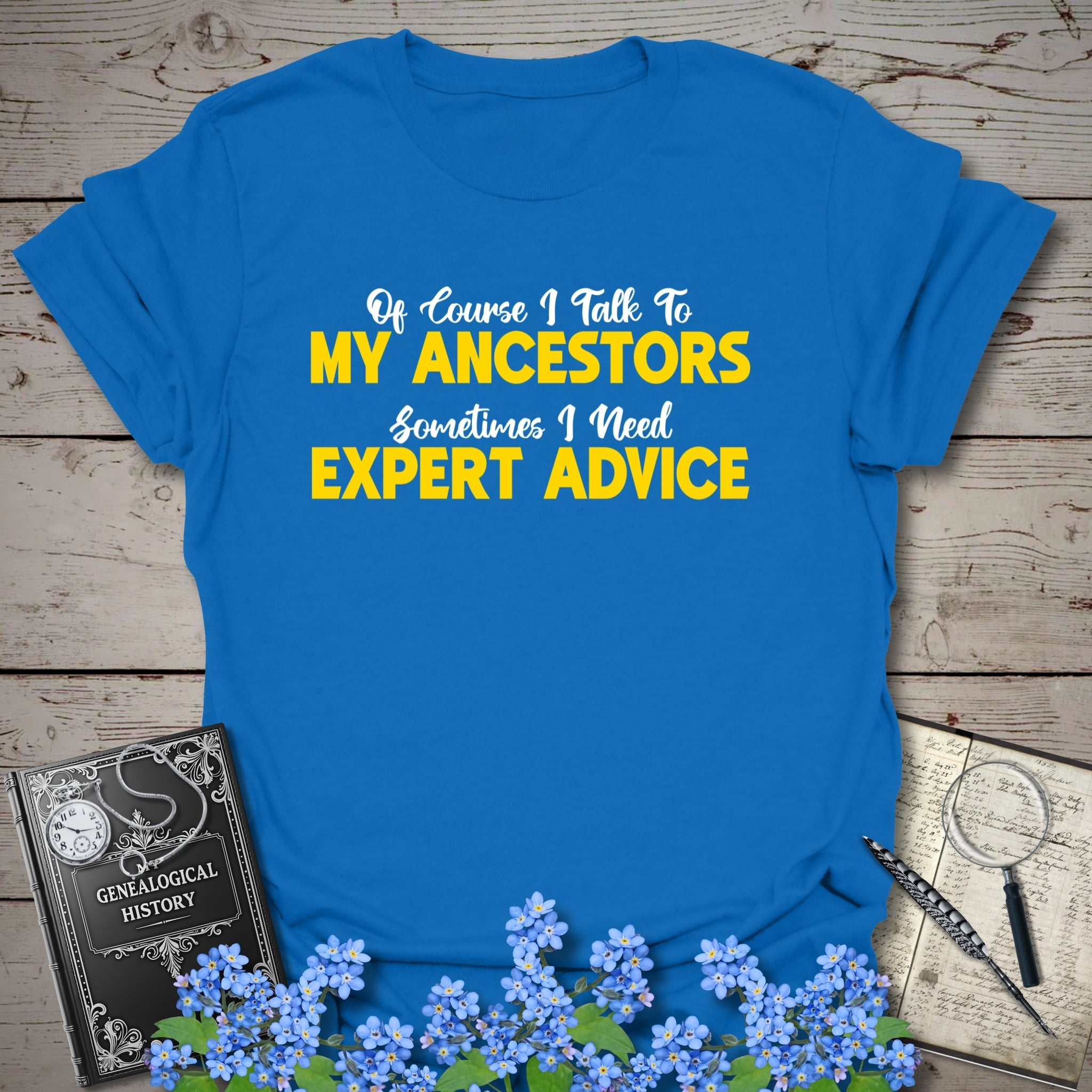 I Speak To My Ancestors T-Shirt in Royal by Genealogy Keepsakes