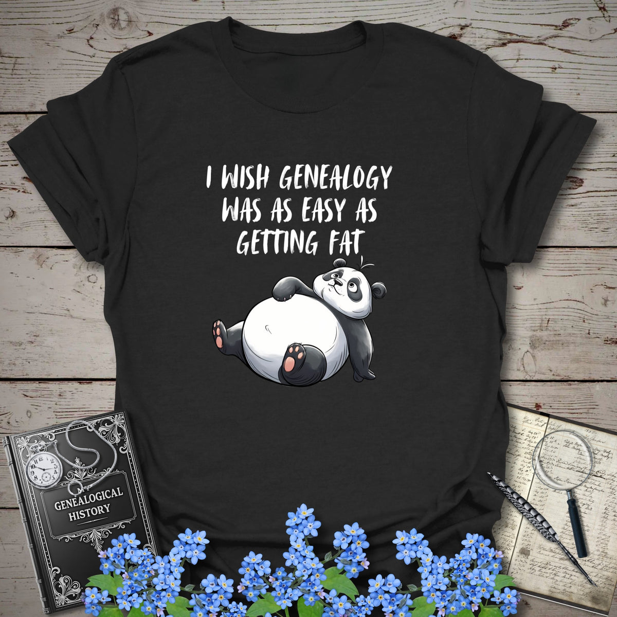 I Wish Genealogy Was As Easy As Getting Fat T-Shirt - Genealogy Keepsakes Custom Genealogy Gift - Black S