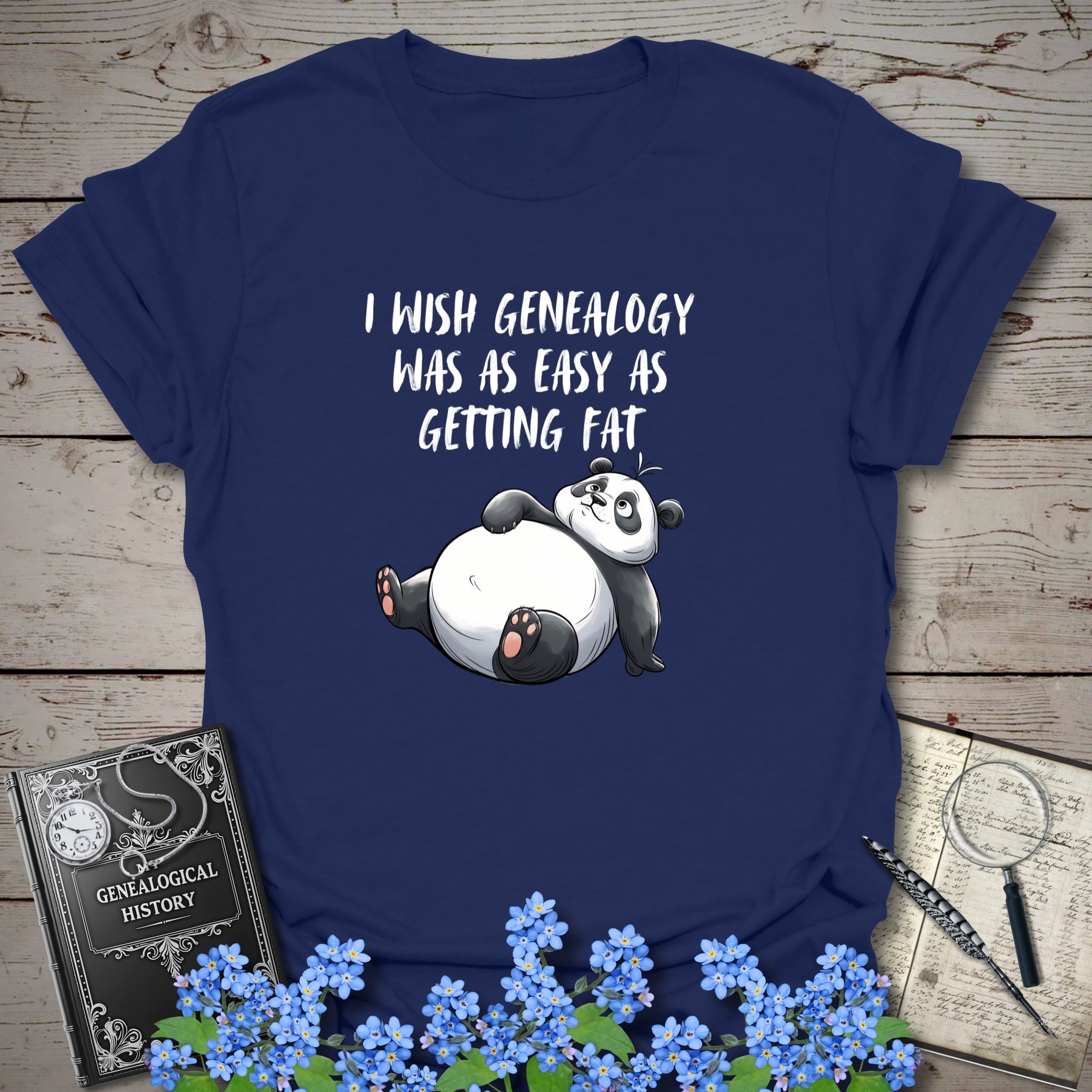 I Wish Genealogy Was As Easy As Getting Fat T-Shirt in Navy by Genealogy Keepsakes