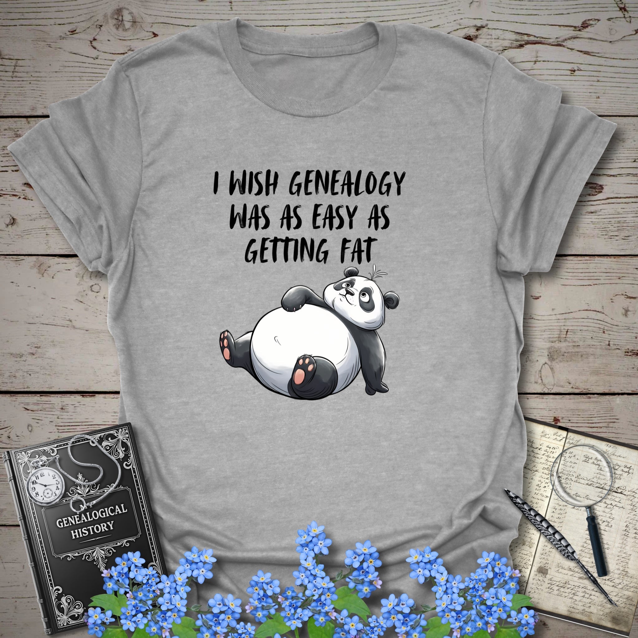 I Wish Genealogy Was As Easy As Getting Fat T-Shirt in Sport Grey by Genealogy Keepsakes