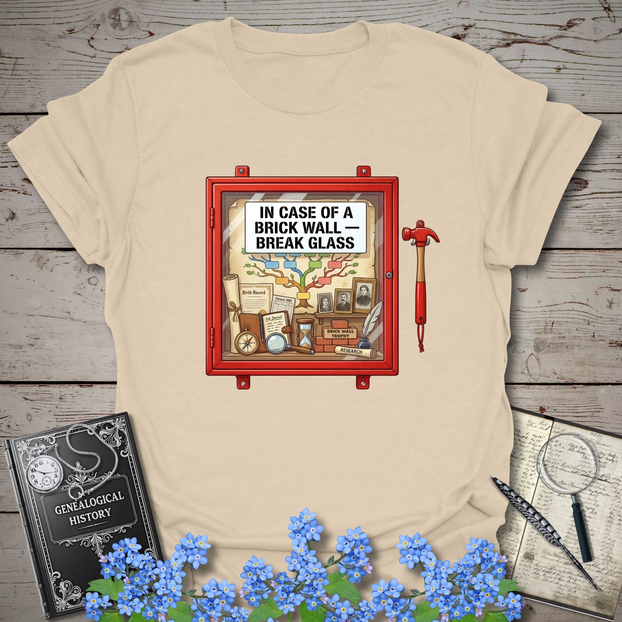 In Case Of A Brick Wall - Break Glass T-Shirt in Natural by Genealogy Keepsakes