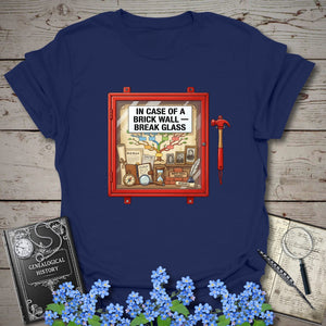 In Case Of A Brick Wall - Break Glass T-Shirt in Navy by Genealogy Keepsakes
