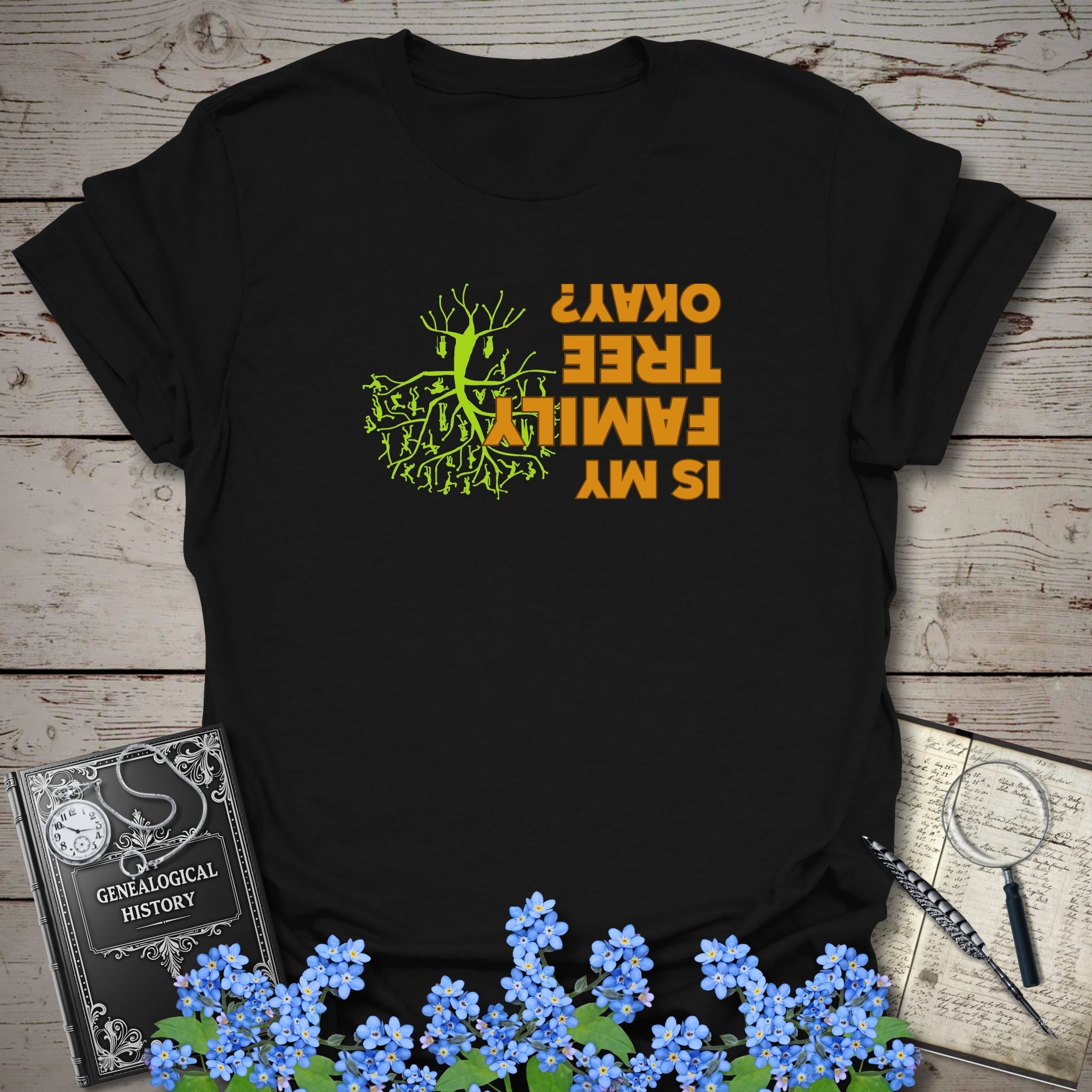 Is My Family Tree Ok? T-Shirt in Black by Genealogy Keepsakes