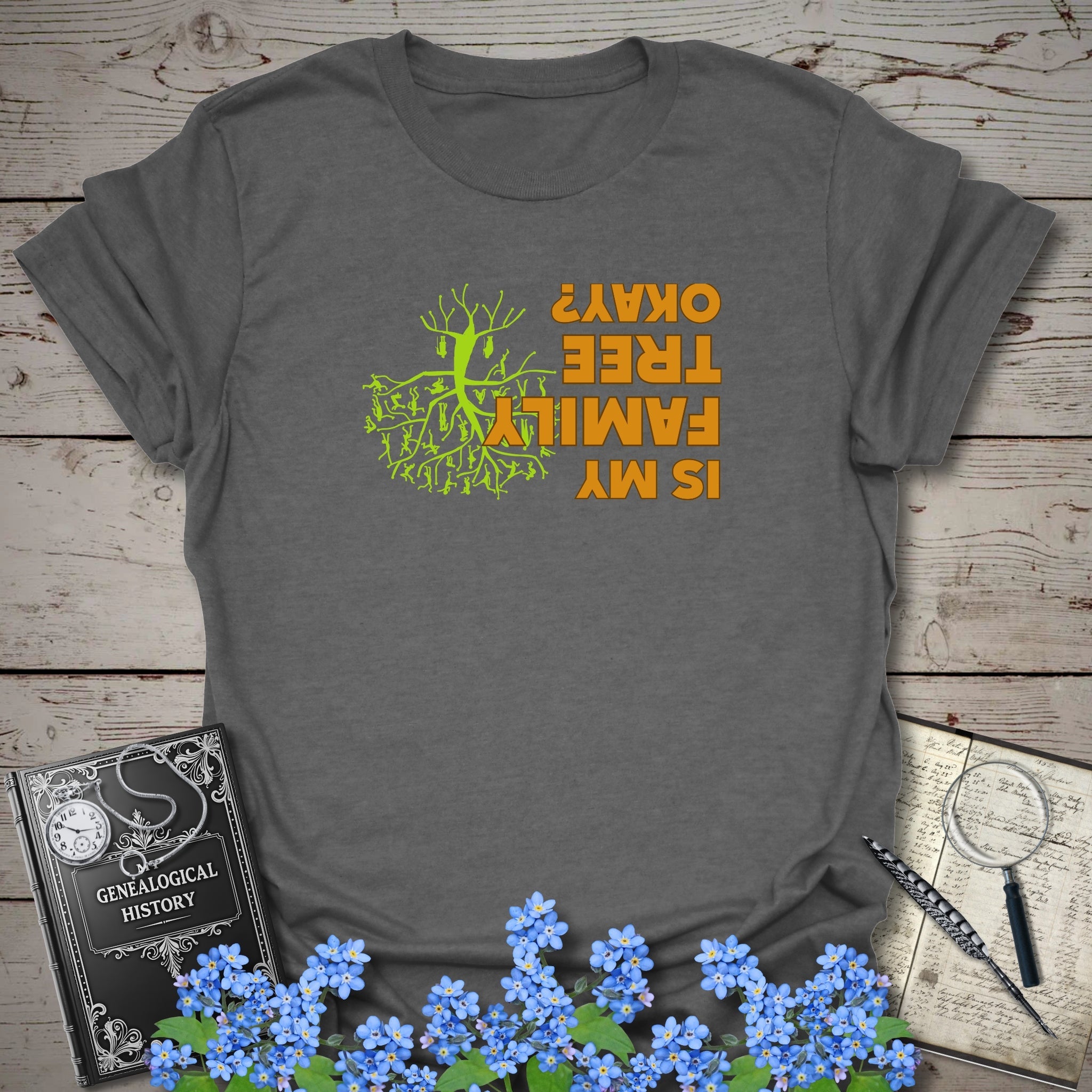 Is My Family Tree Ok? T-Shirt in Graphite Heather by Genealogy Keepsakes