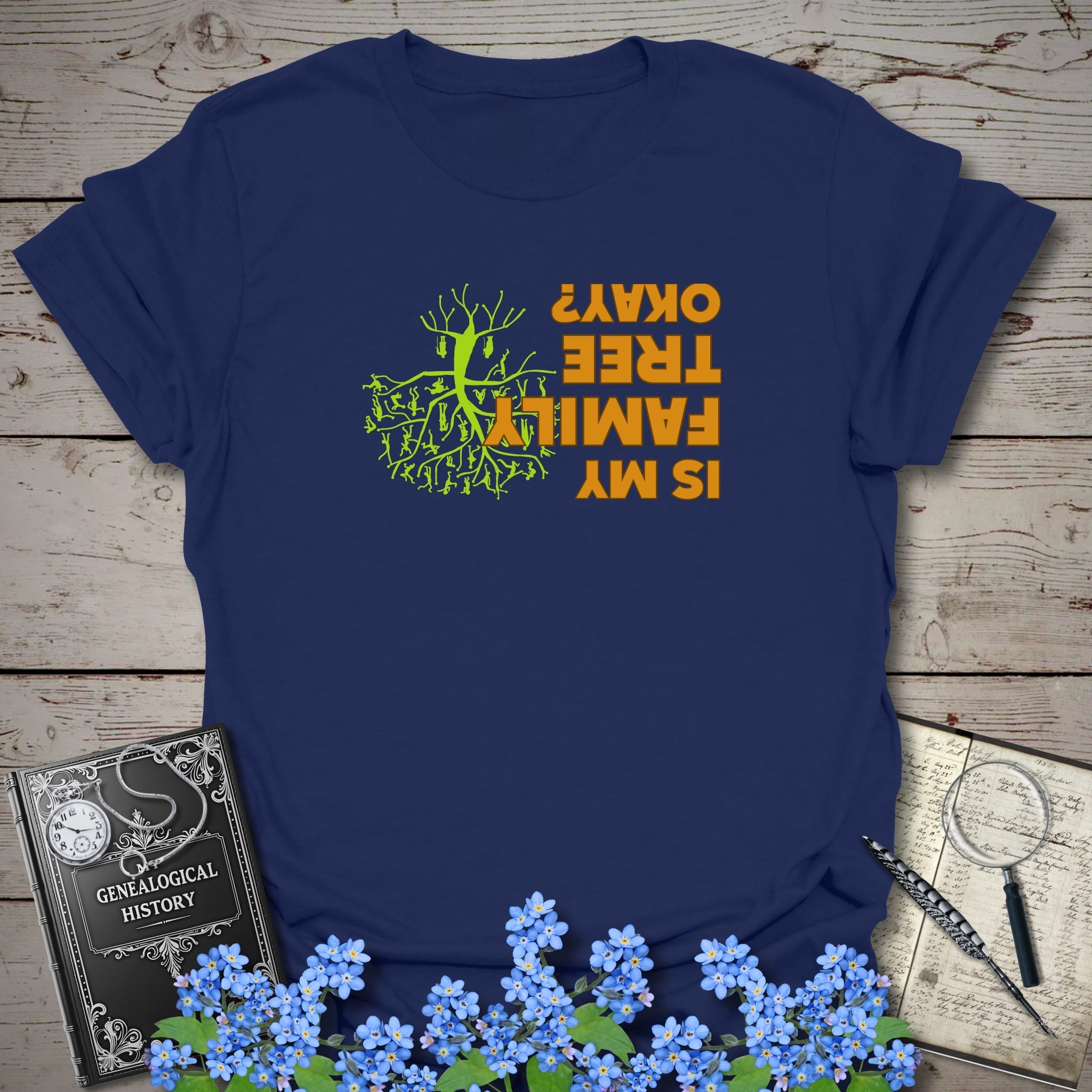 Is My Family Tree Ok? T-Shirt in Navy by Genealogy Keepsakes