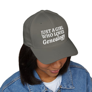 Just A Girl Who Loves Genealogy Embroidered Cap in Dark Navy by Genealogy Keepsakes