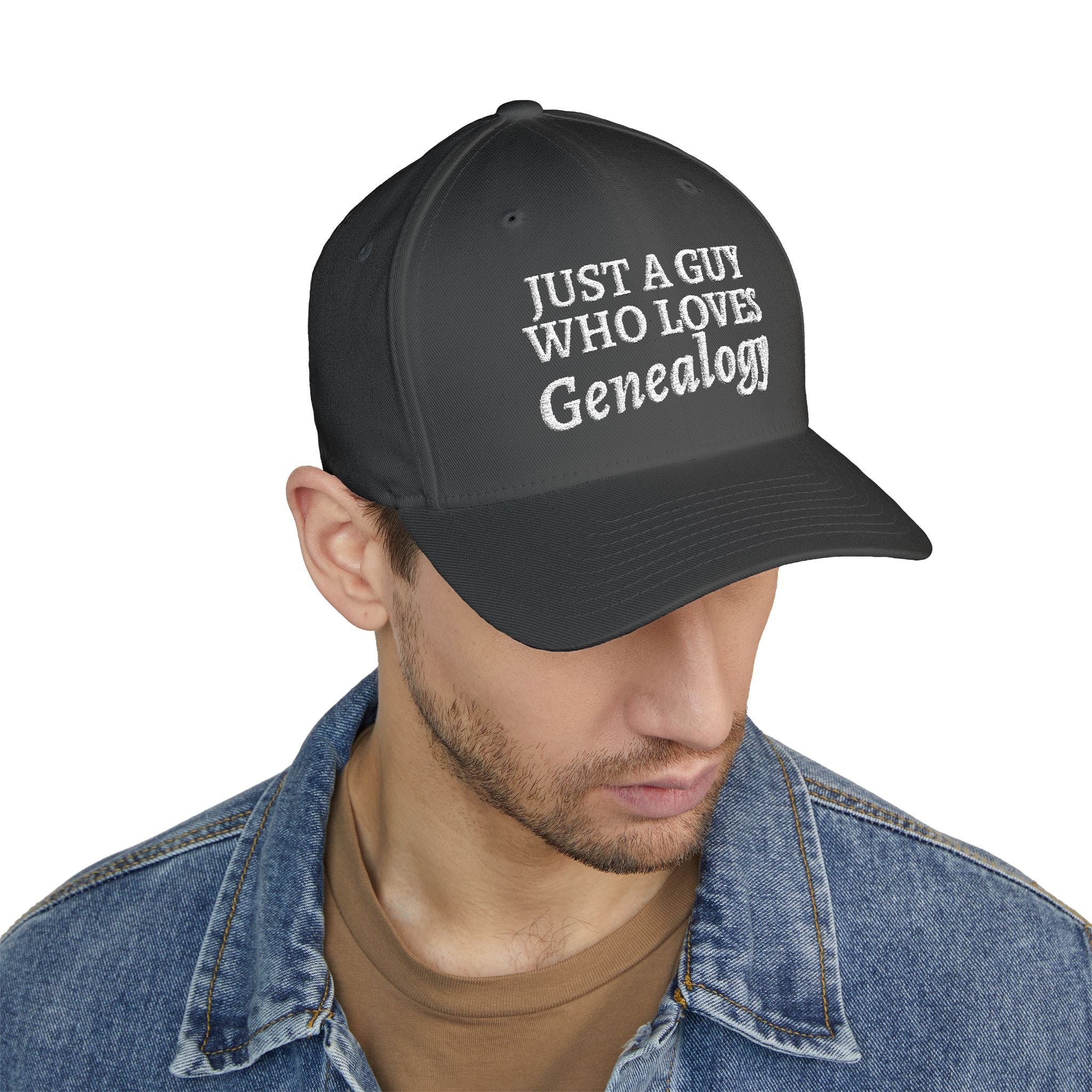 Just A Guy Who Loves Genealogy Embroidered Cap in by Genealogy Keepsakes