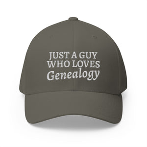 Just A Guy Who Loves Genealogy Embroidered Cap in Olive by Genealogy Keepsakes