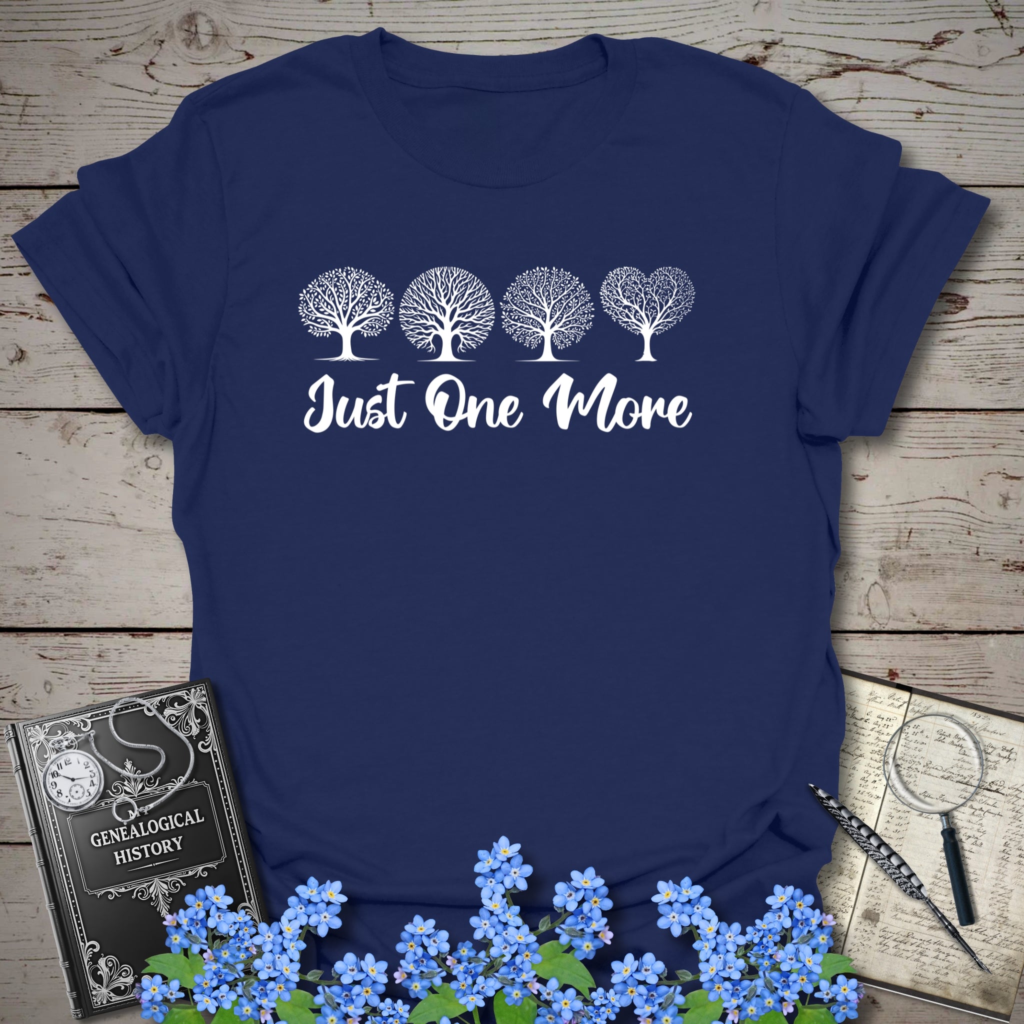 Just One More T-Shirt in Navy by Genealogy Keepsakes