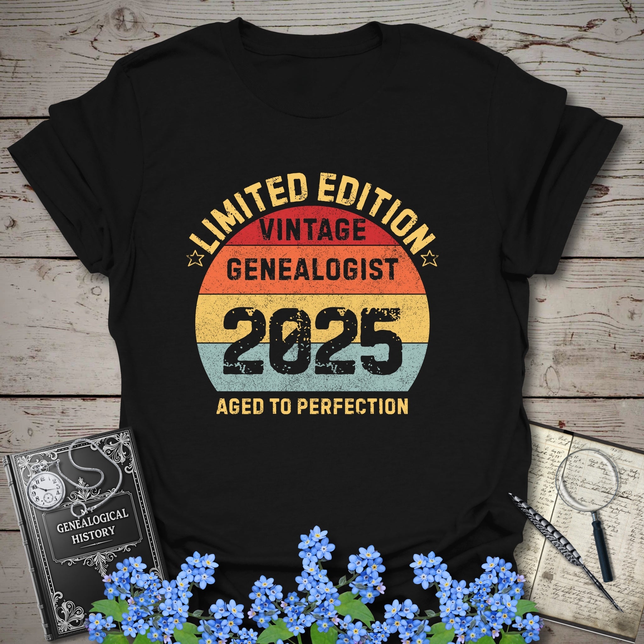 Limited Edition Vintage Genealogist T-Shirt in Black by Genealogy Keepsakes