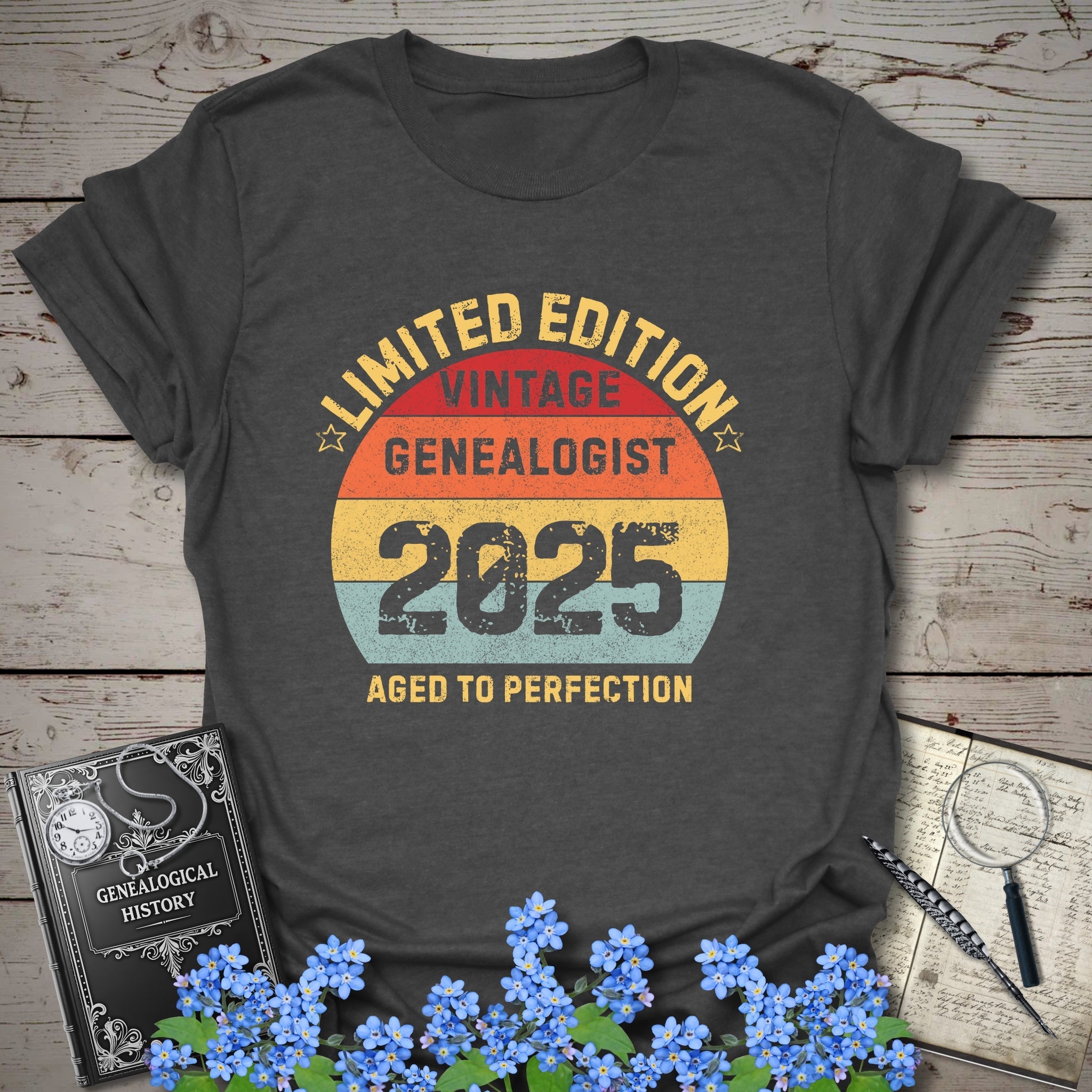 Limited Edition Vintage Genealogist T-Shirt in Dark Heather by Genealogy Keepsakes