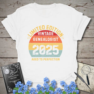 Limited Edition Vintage Genealogist T-Shirt in White by Genealogy Keepsakes