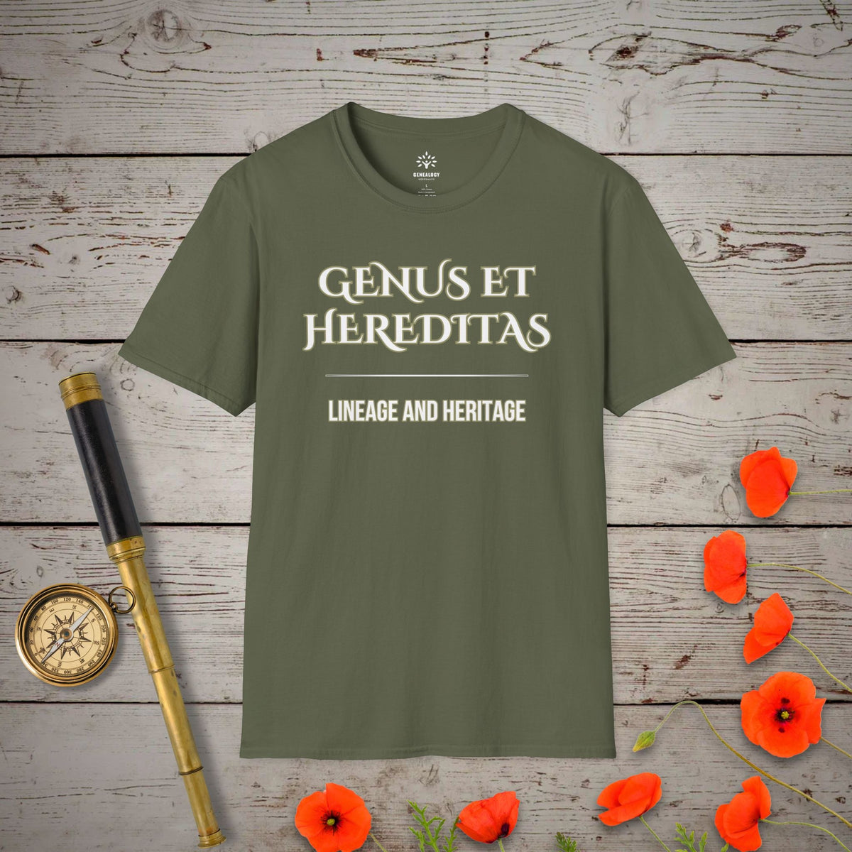 Lineage and Heritage T-Shirt - Genealogy Keepsakes Custom Genealogy Gift - Military Green S