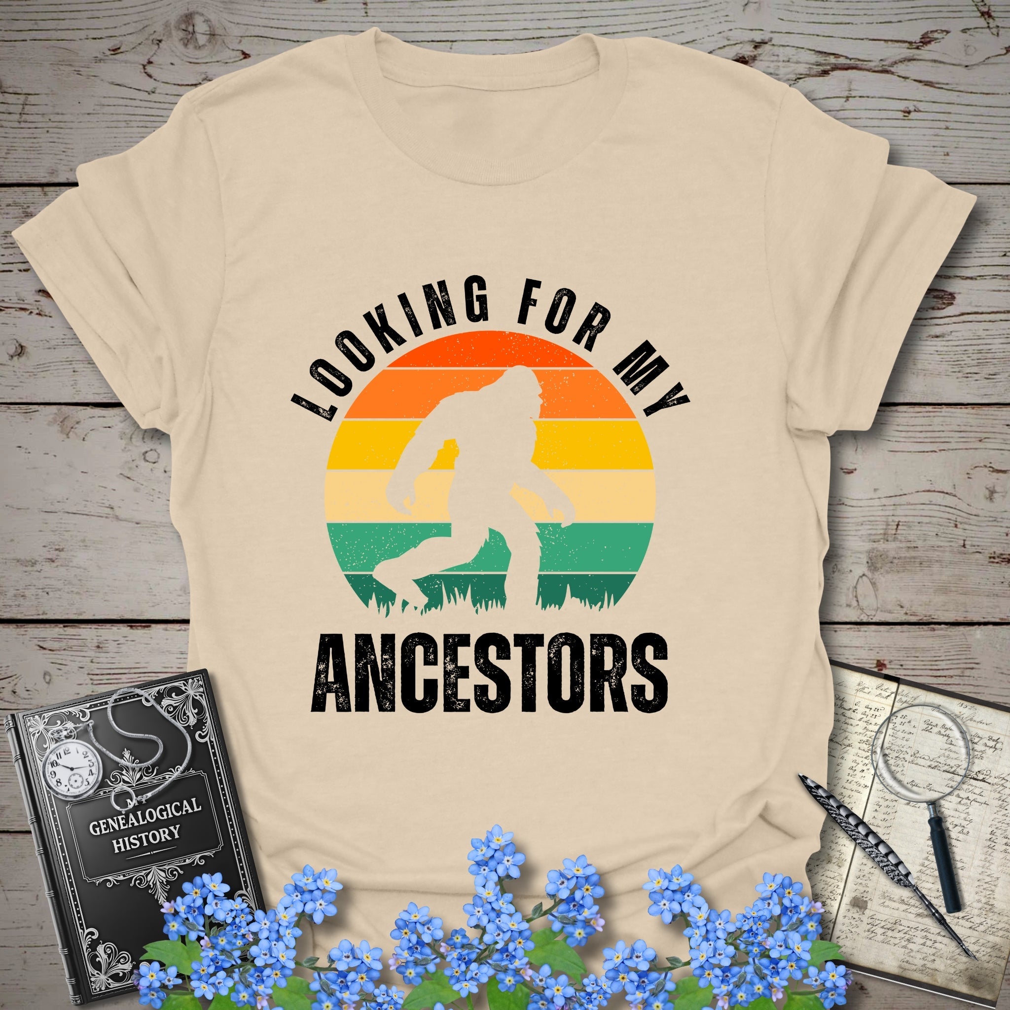 Looking For My Ancestors T-Shirt in Sand by Genealogy Keepsakes