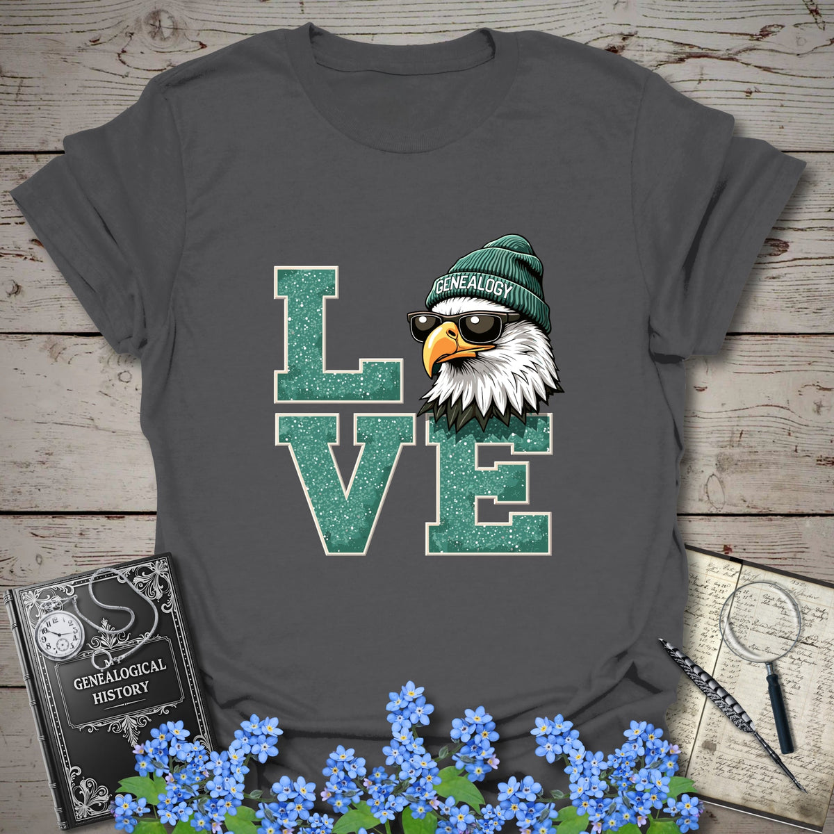 Love Genealogy T-Shirt in Charcoal by Genealogy Keepsakes