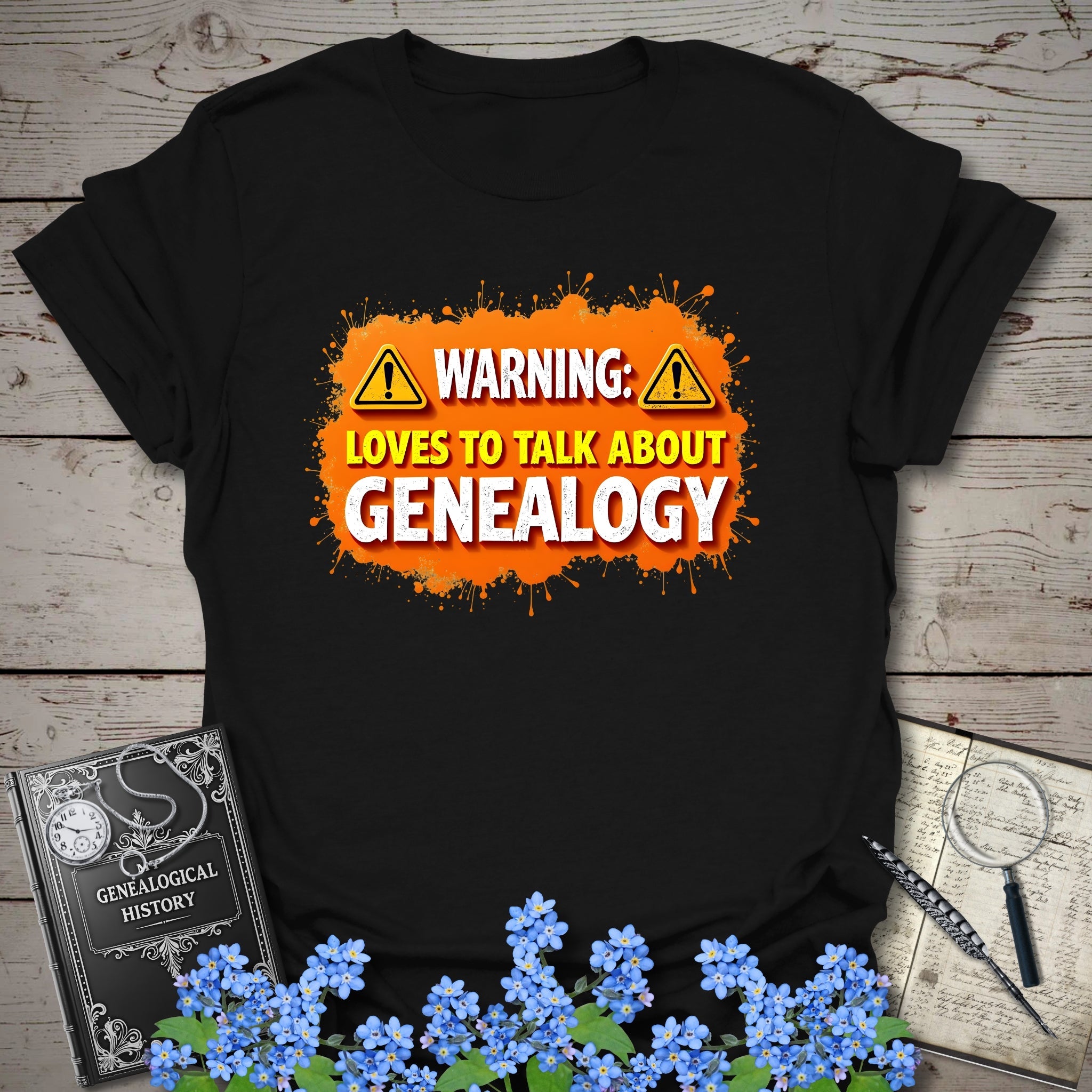 Loves To Talk About Genealogy T-Shirt in Black by Genealogy Keepsakes