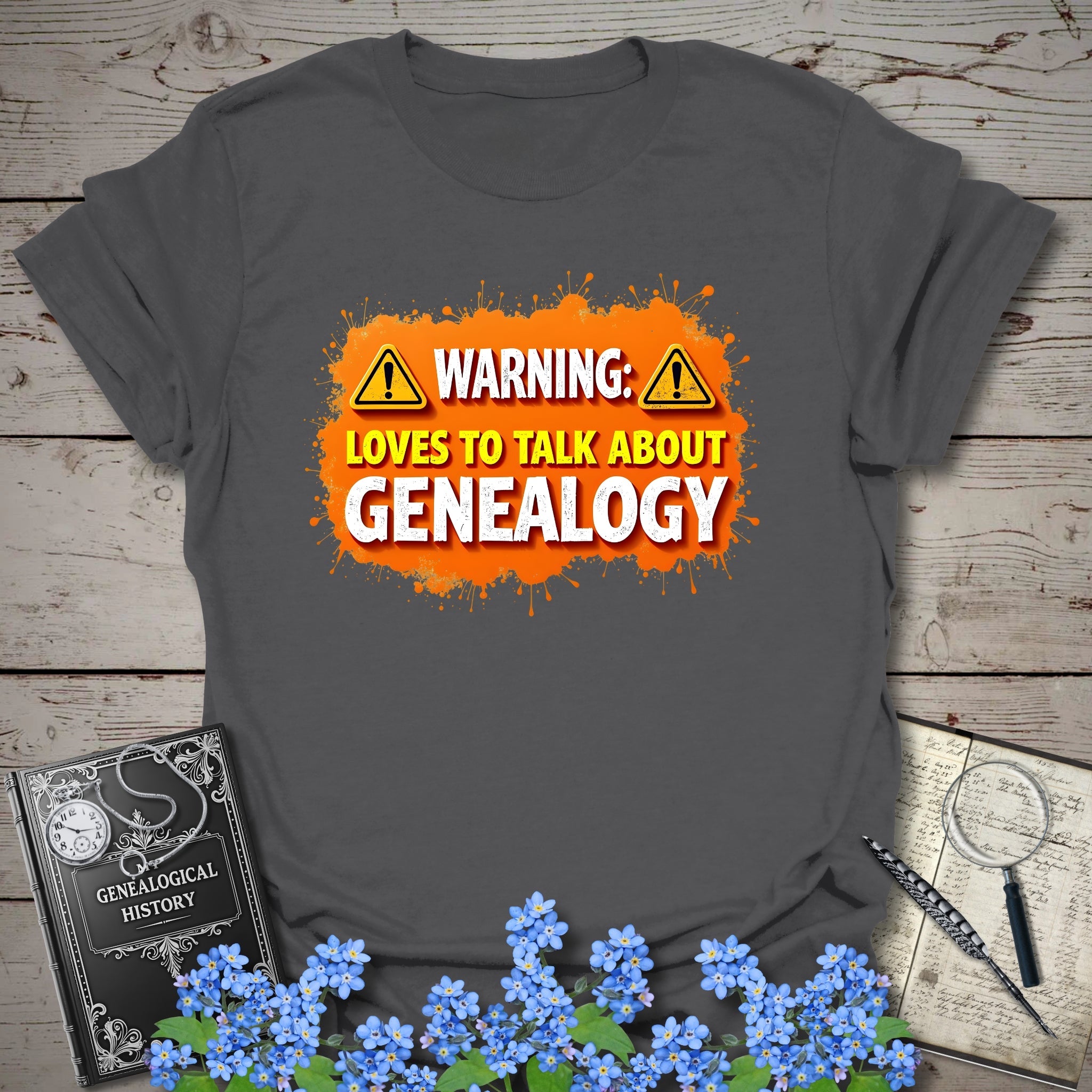 Loves To Talk About Genealogy T-Shirt in Charcoal by Genealogy Keepsakes