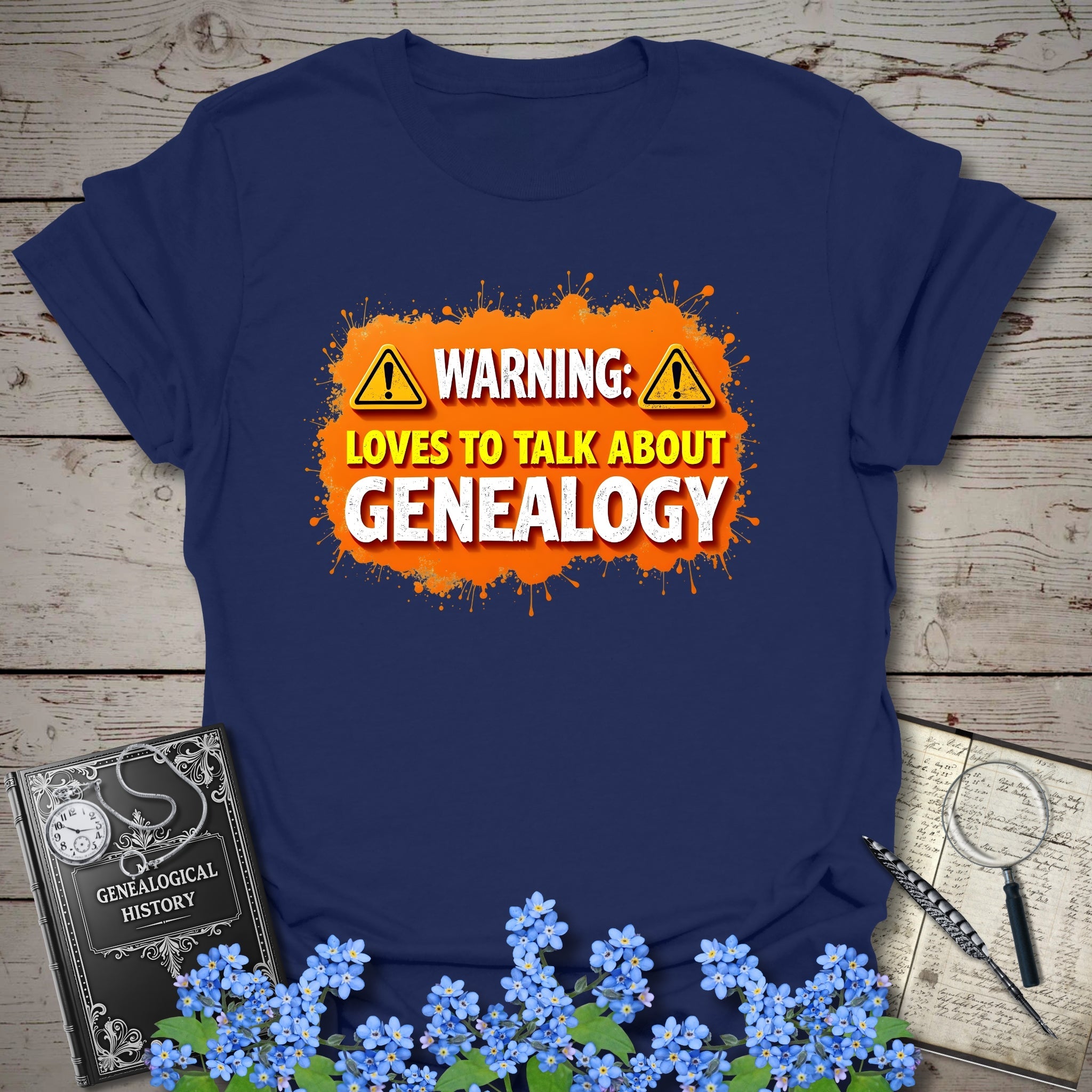 Loves To Talk About Genealogy T-Shirt in Navy by Genealogy Keepsakes