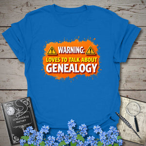 Loves To Talk About Genealogy T-Shirt in Royal by Genealogy Keepsakes