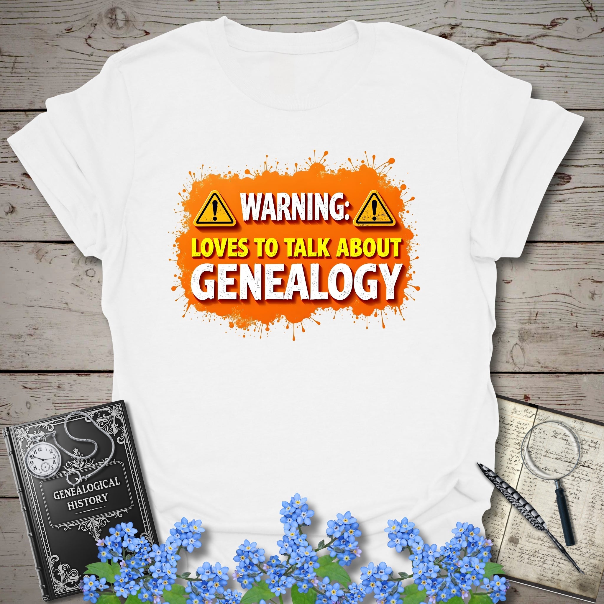 Loves To Talk About Genealogy T-Shirt in White by Genealogy Keepsakes