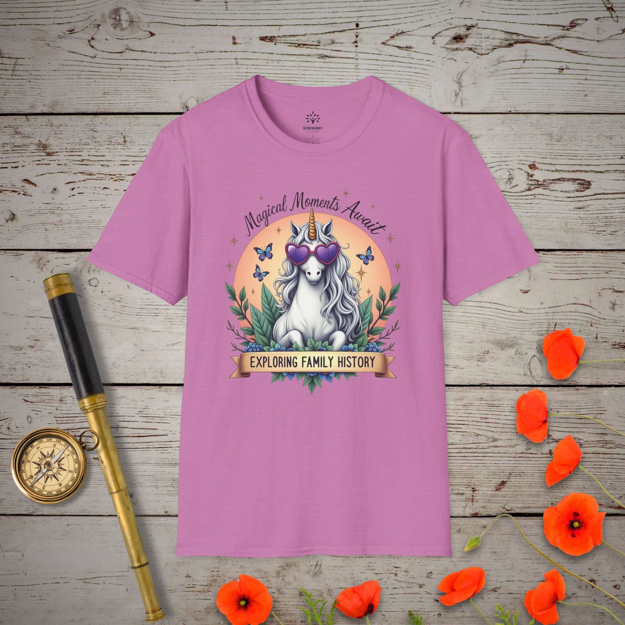 Magical Moments Await T-Shirt in Heather Radiant Orchid by Genealogy Keepsakes