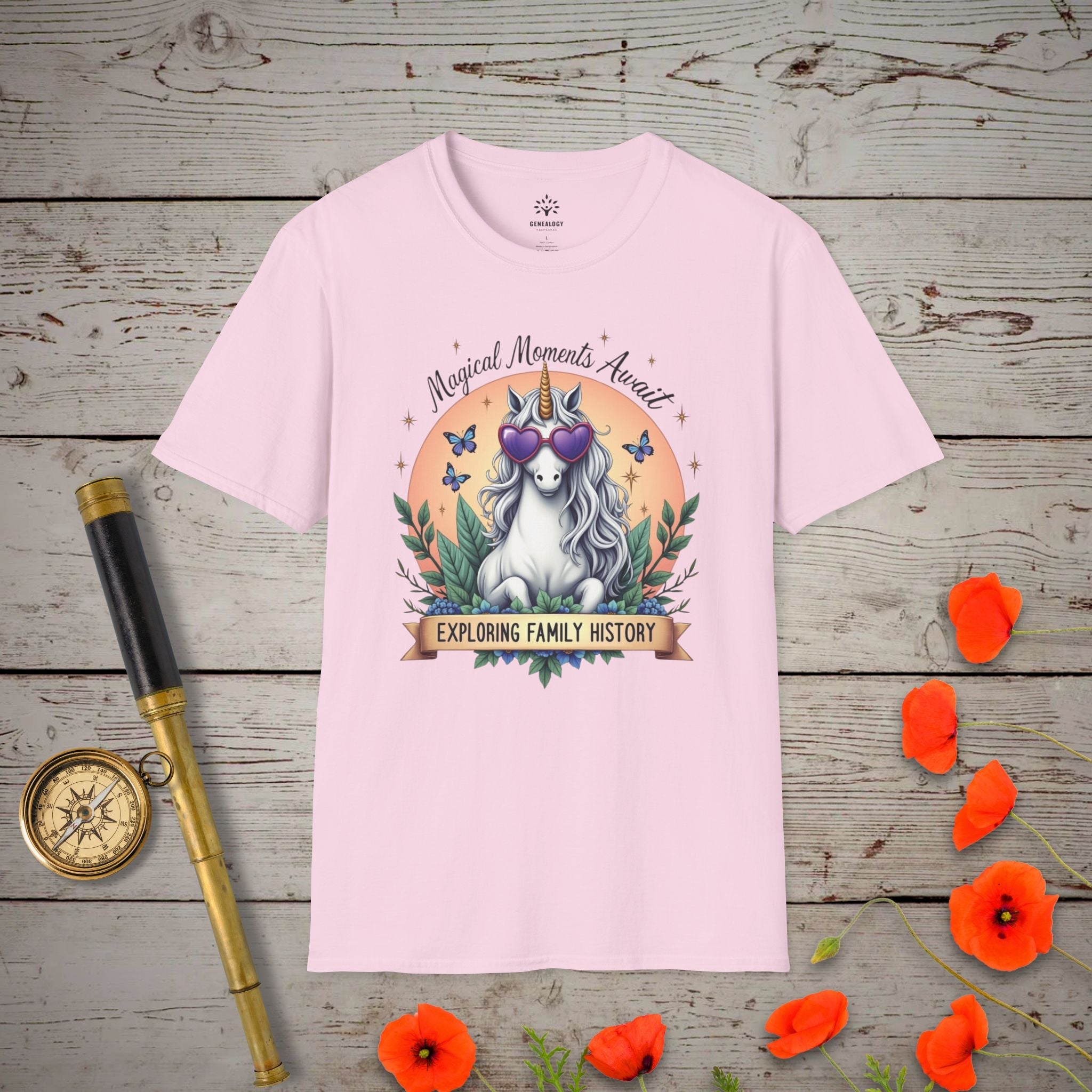 Magical Moments Await T-Shirt in Light Pink by Genealogy Keepsakes