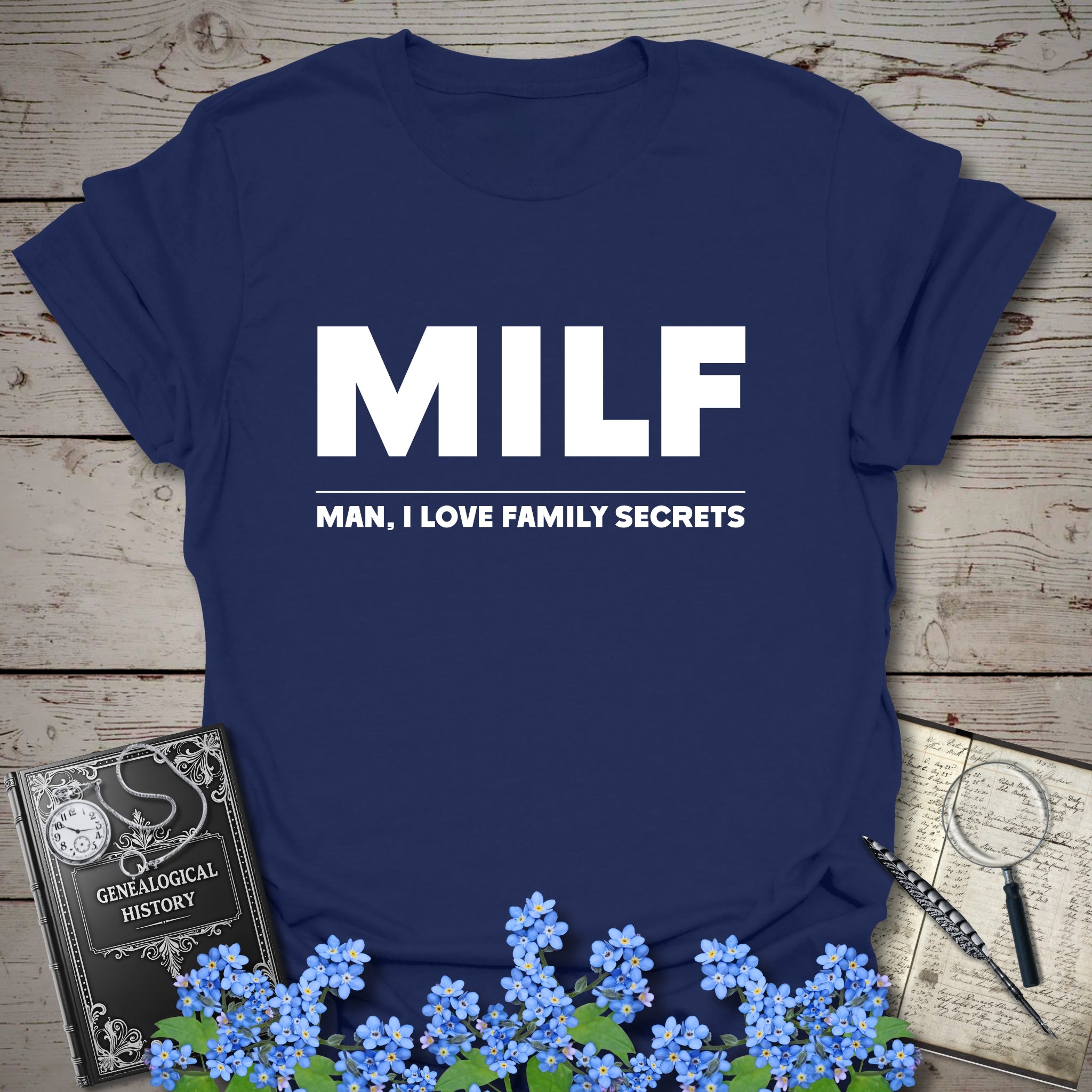 Man I Love Family Secrets T-Shirt in Navy by Genealogy Keepsakes