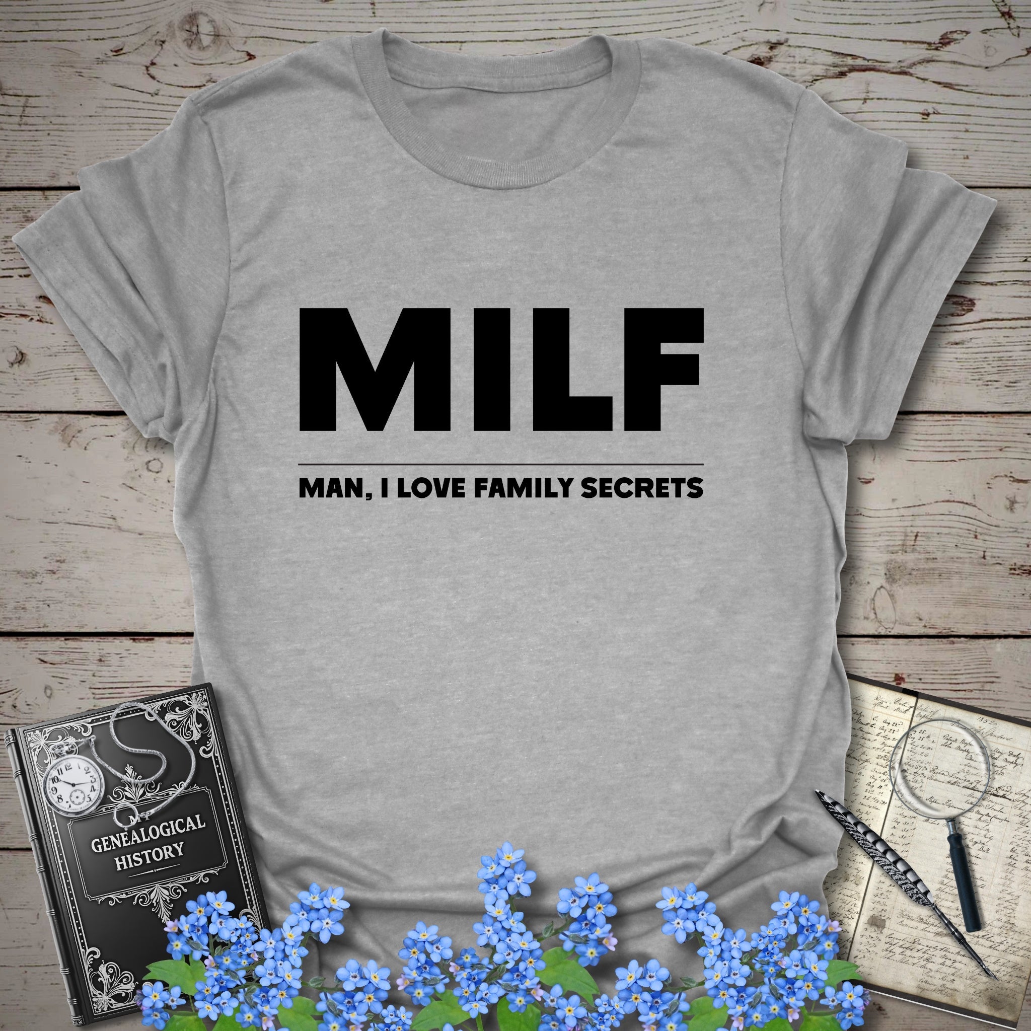 Man I Love Family Secrets T-Shirt in Sport Grey by Genealogy Keepsakes