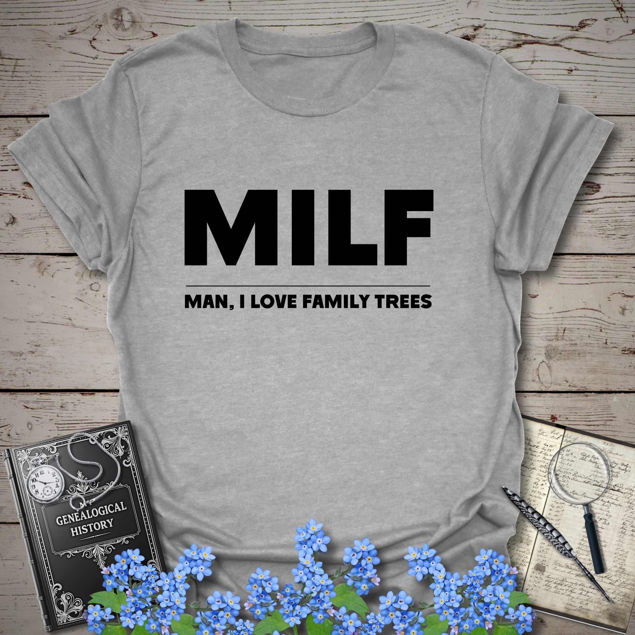 Man I Love Family Trees T-Shirt in Sport Grey by Genealogy Keepsakes