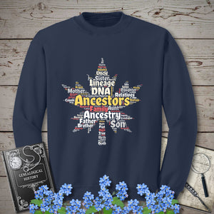 Maple Leaf Word Cloud Sweatshirt in Navy by Genealogy Keepsakes