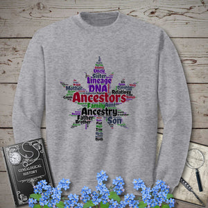 Maple Leaf Word Cloud Sweatshirt in Sport Grey by Genealogy Keepsakes