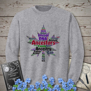 Maple Leaf Word Cloud Sweatshirt in Sport Grey by Genealogy Keepsakes