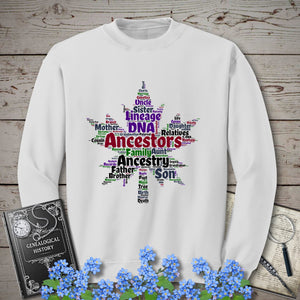 Maple Leaf Word Cloud Sweatshirt in White by Genealogy Keepsakes