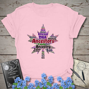 Maple Leaf Word Cloud T-Shirt in Light Pink by Genealogy Keepsakes