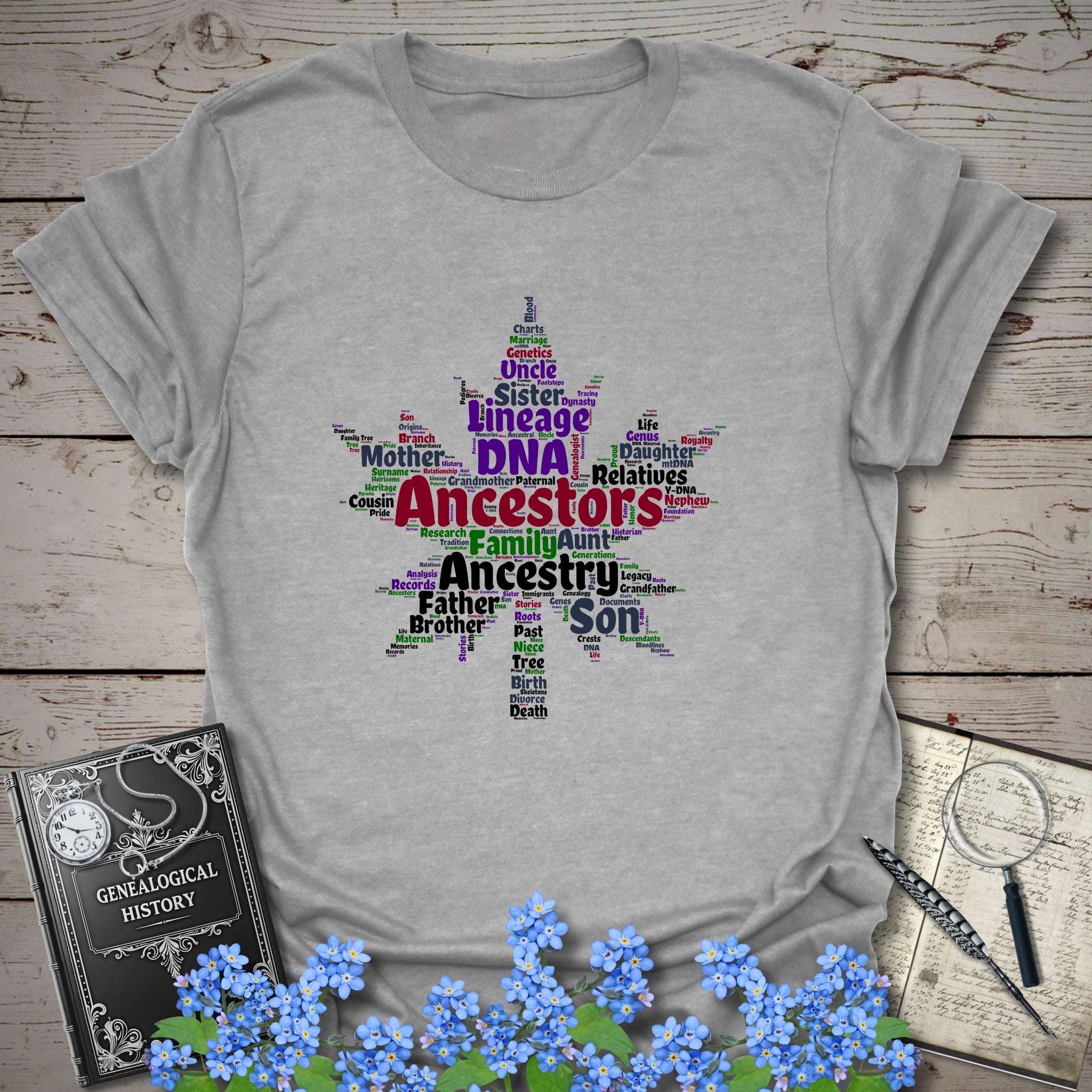 Maple Leaf Word Cloud T-Shirt in Sport Grey by Genealogy Keepsakes