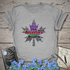 Maple Leaf Word Cloud T-Shirt in Sport Grey by Genealogy Keepsakes