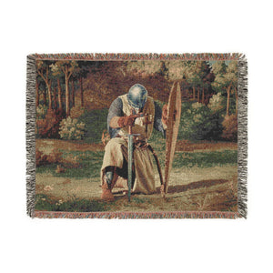 Medieval Knight’s Prayer Woven Blanket in by Genealogy Keepsakes