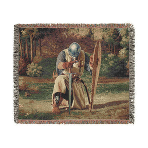 Medieval Knight’s Prayer Woven Blanket in Artwork by Genealogy Keepsakes