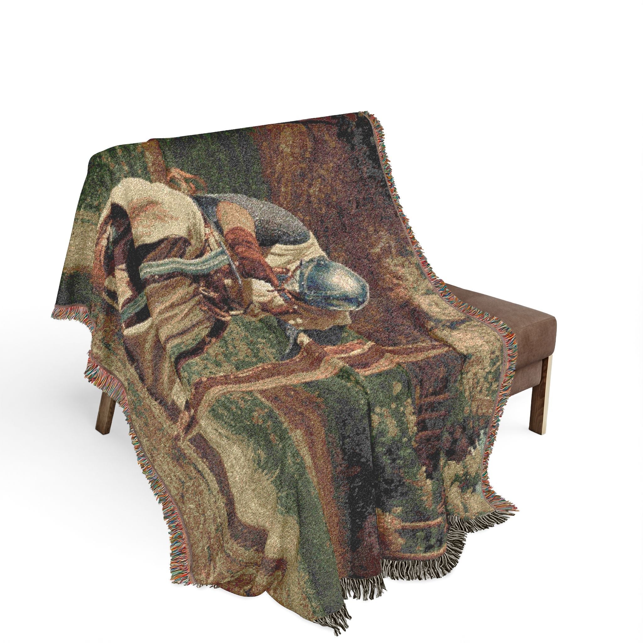 Medieval Knight’s Prayer Woven Blanket in Artwork by Genealogy Keepsakes